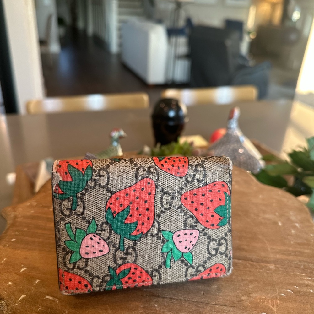 Gucci classic monogram, with Red and Pink Strawberries Wallet.